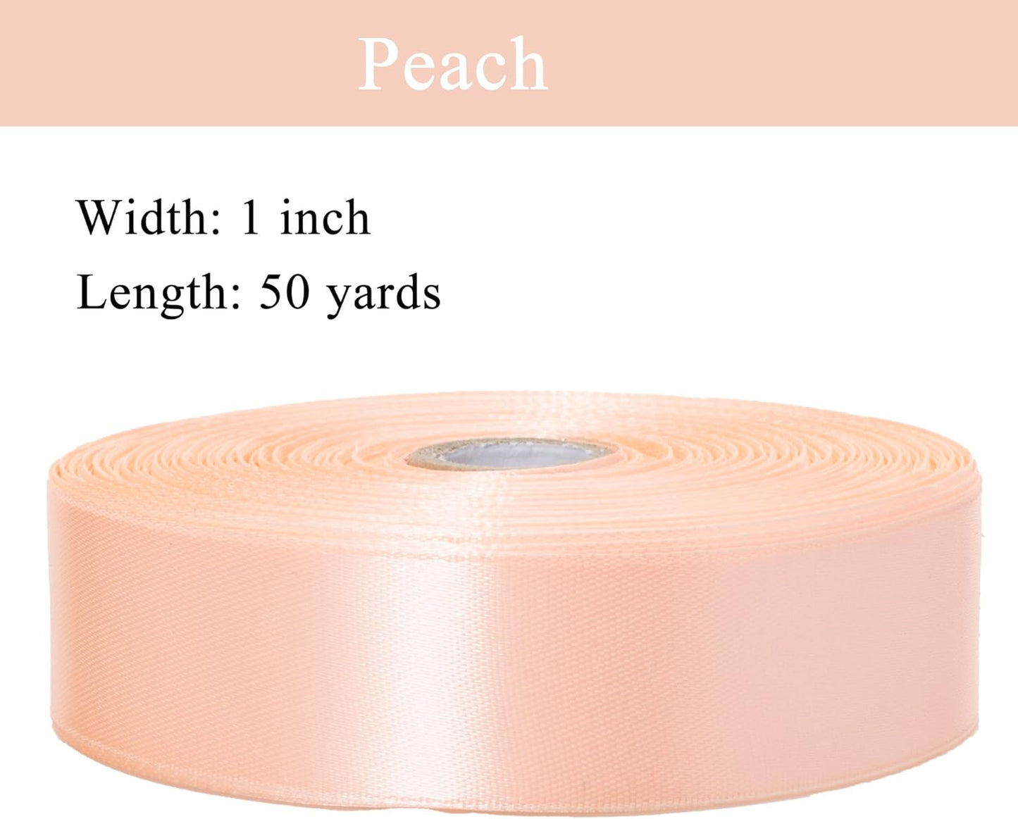 1 Inch Peach Solid Satin Ribbon, 50 Yards Craft Fabric Ribbon for Gift Wrapping Floral Bouquets Wedding Party Decoration