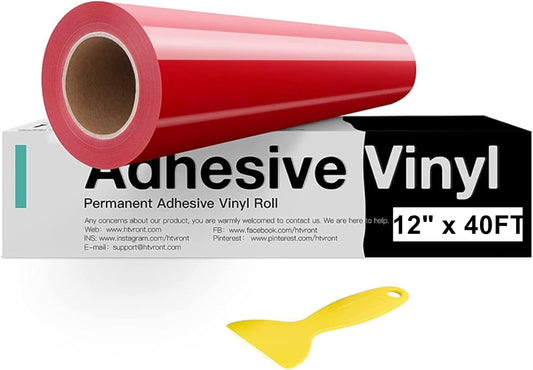 HTVRONT Red Permanent Vinyl, 12" x 40 FT Red Adhesive Vinyl Roll for All Cutting Machine, Silhouette, Cameo Cutters, Signs, Scrapbooking, Craft, Die Cutters (Glossy Red)