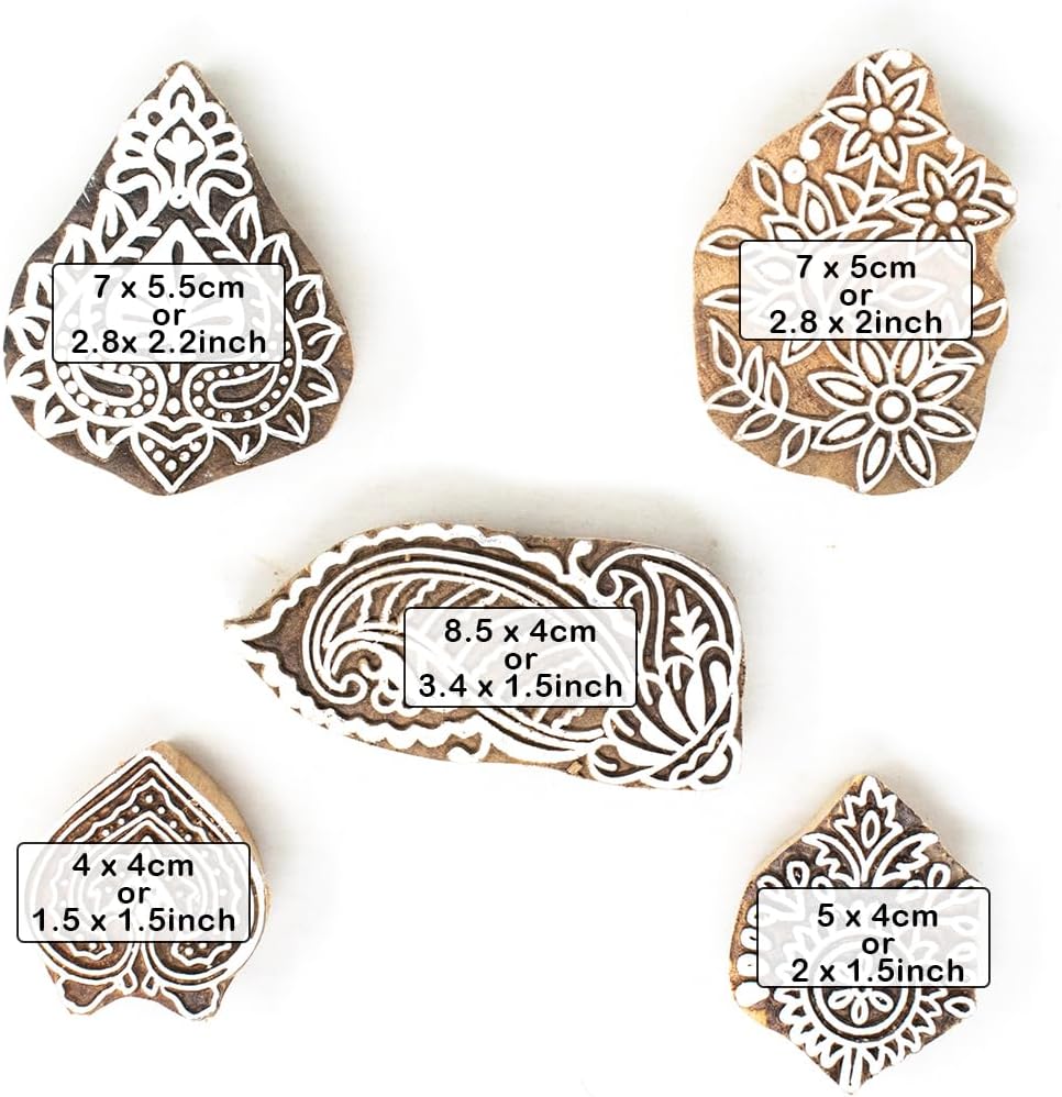 Hashcart Wooden Indian Traditional Design Printing Stamps/Blocks for Printing Saree Border/Dresses/Craft Card Making/Scrapbook/Clay Pottery (Set of 5)