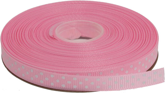 Polka Dot Grosgrain Ribbon 25 Yard Each Roll 100% Polyester (3/8", Pink)