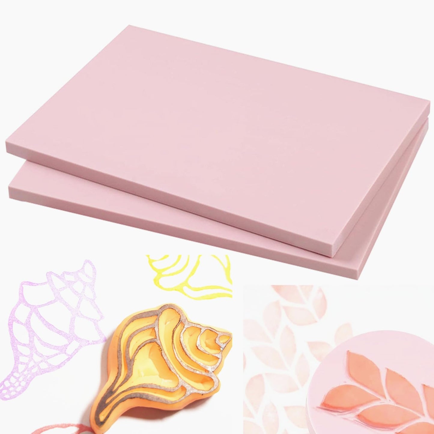 2PCS 4"x6" Pink Rubber Carving Blocks, Soft Rubber for DIY Craft Project, Linoleum Blocks for Printmaking, Stamp Making