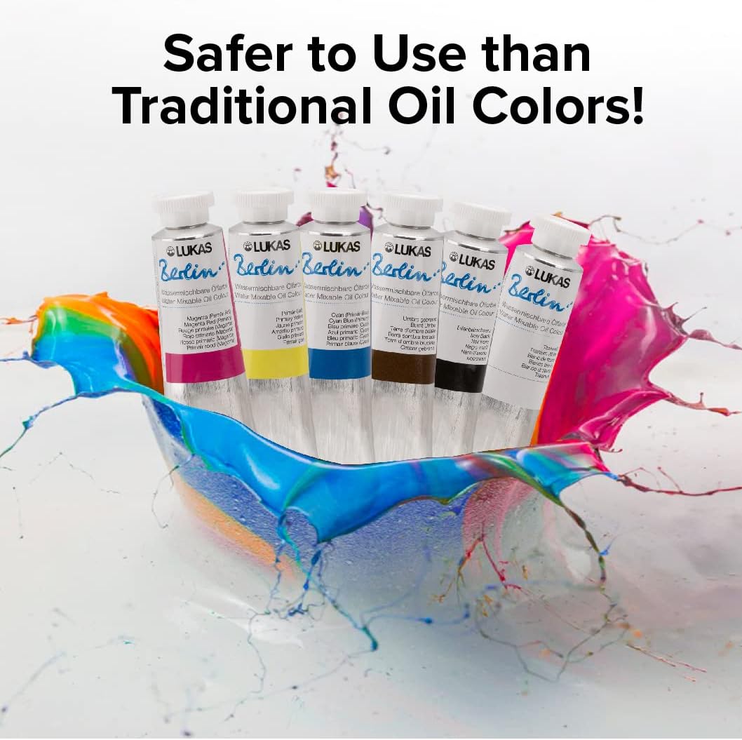 Lukas Water Mixable Oil Paint - Eco-Friendly, 37ml Blues Set of 6, Solvent-Free Artist Oil Paint with Lightfast Pigments and Beeswax for Smooth Consistency, Water Soluble, Quick-Drying