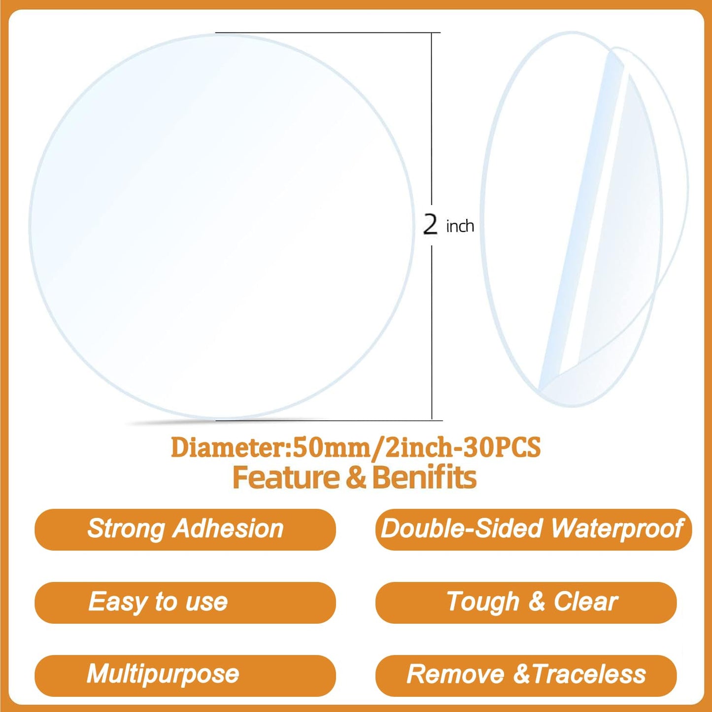30PCS Heavy Duty Double Sided Adhesive Mounting Circle Tape- Waterproof,Strong Adhesion,Clear, High Strength,No Residue Removability for Hanging,Wall Mounting, Home Decor,Adhesive for Shower