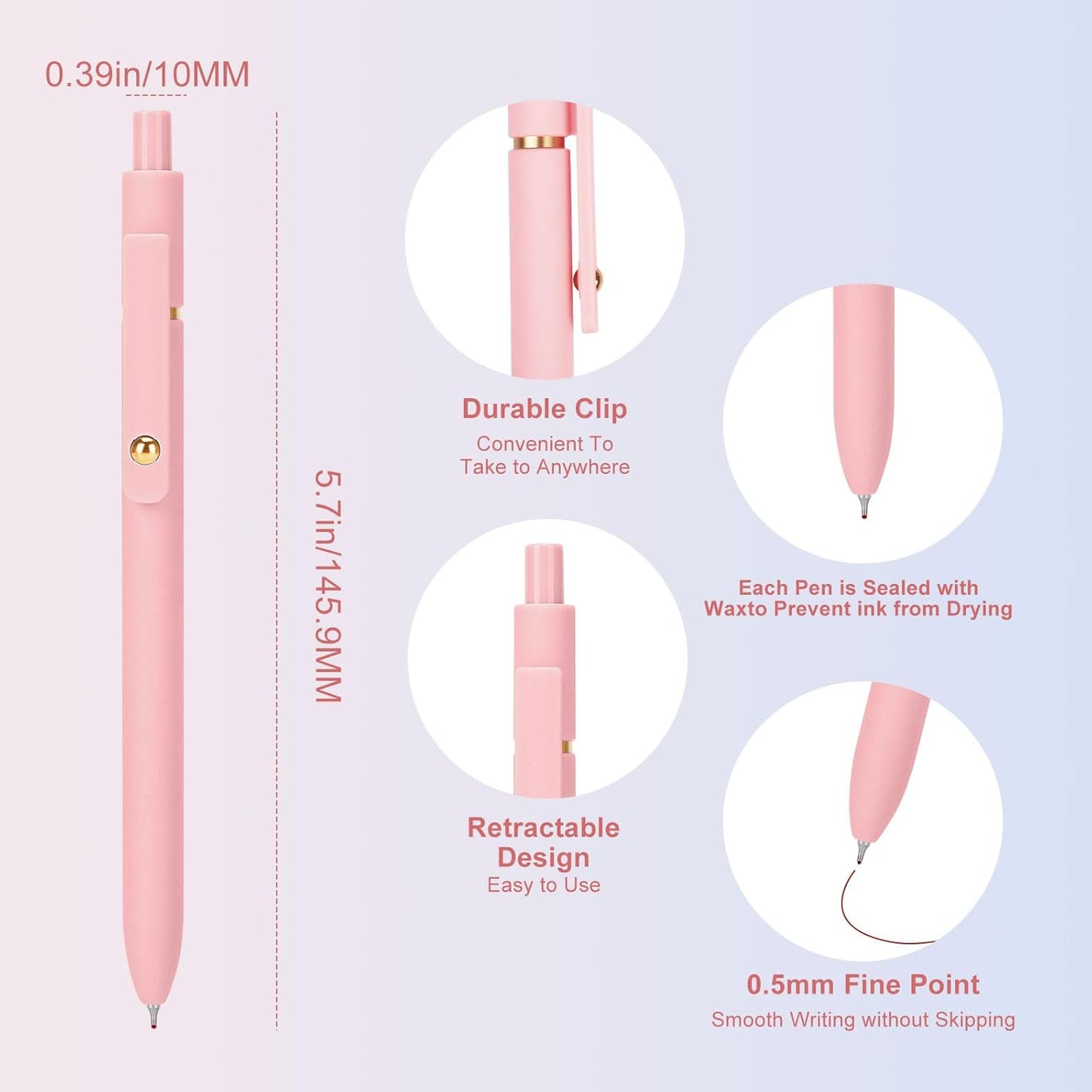 Ddaowanx Colored Gel Pens, 0.5mm Fine Point Retractable,Colorful Pens for Journaling,School Supplies, Gifts for Nurse and Teens, Stockings Stuffers for Women(6Pcs-Aesthetic Colors)