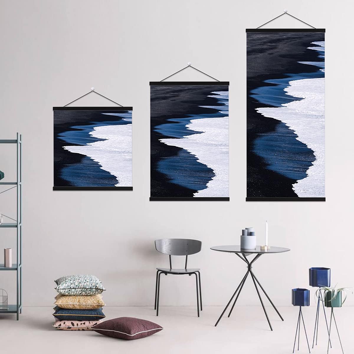 Ywlake Magnetic Poster Hanger, 29x20 29x24 29x21 Poster Frame Wood Wooden Magnet Print Posters Dowel Scroll Hanger Hangers Hanging Kit for Walls Map Canvas Artwork (Black, 29")