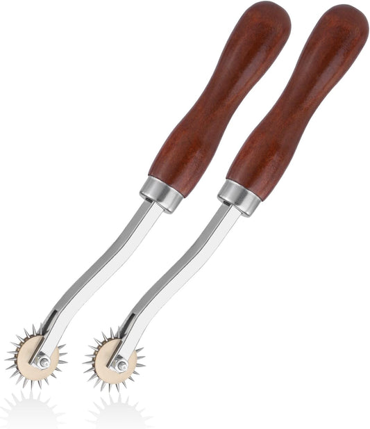 LUNARM 2 PCS Tracing Wheel Sewing Tool - Professional Stitch Marking Spacer, 4mm Leather Needle Point Tracing Wheel with Wooden Handle for Arts and Leather Crafts