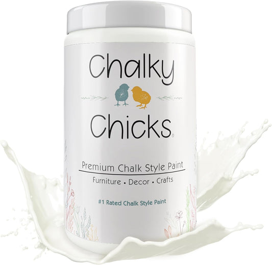 Chalky Chicks All-in-One Chalk Paint for Furniture or Cabinet - 32 Fl Oz - Matte Finish Buttermilk (White) for Metal, Wood Furniture Paint - No Sanding All-in-One for Home Decor & Crafts, USA Made