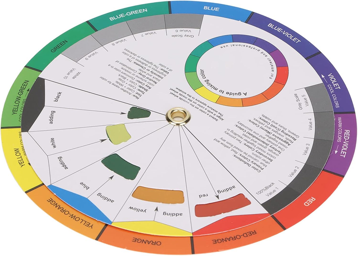 Pocket Color Wheel Chart, Double Sided Color Wheels for The Artists, 5.5 inch Color Analysis Draping Kit Showing Color Mixing Effects, Lightweight Paper Wheel for Artists (Small)