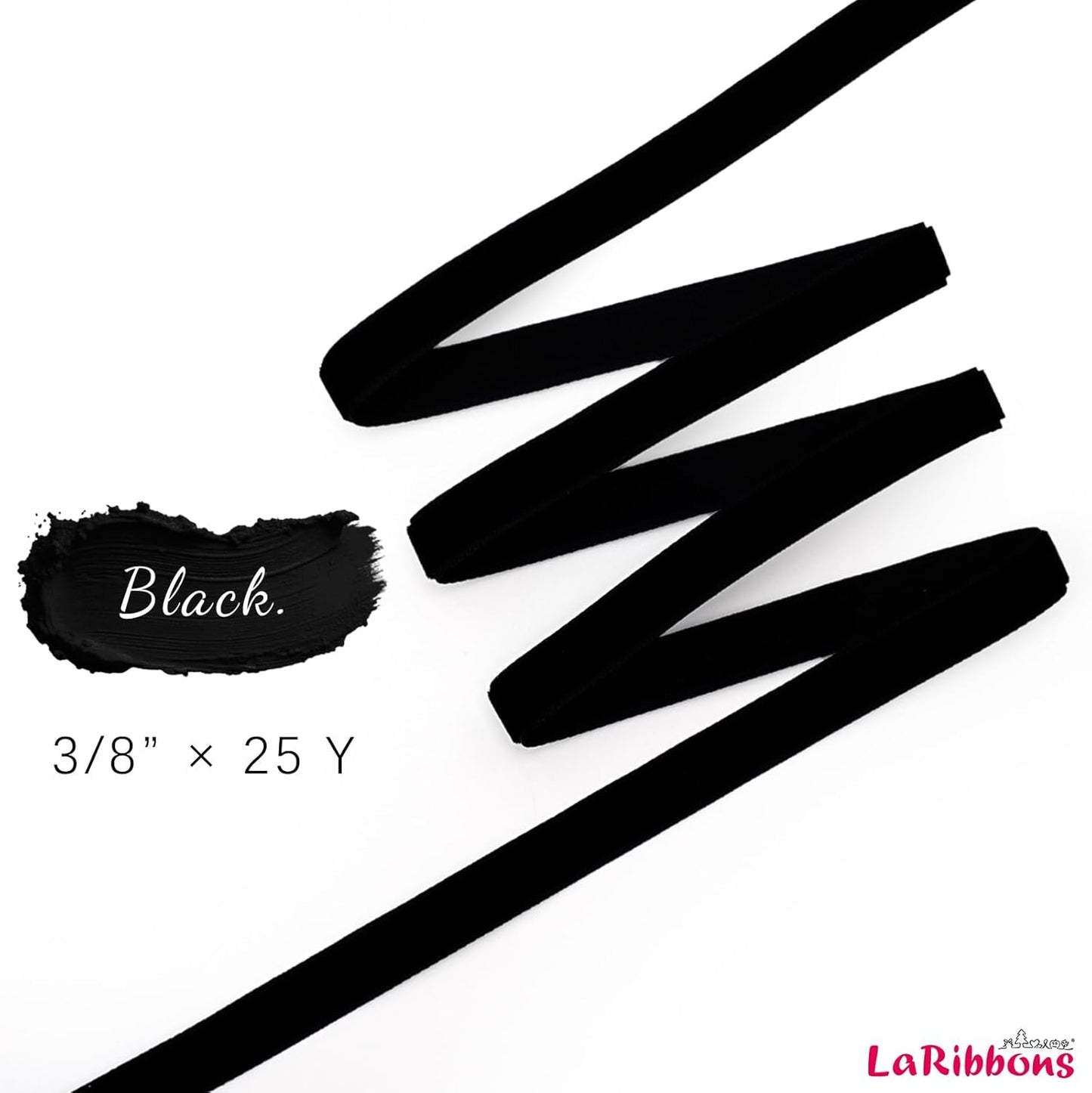 LaRibbons Thin Velvet Ribbon 3/8 Inch x 25 Yards, Black Velvet Ribbon for Christmas Tree, Gift Wrapping, Wreath Bow, Outdoor Decoration