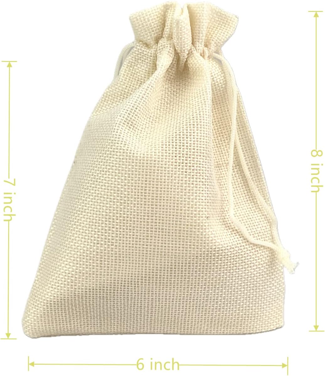 Palmhomee Pack of 25 Burlap Gift Bags with Drawstring Linen Pouches Wedding Hessian Jute Bags for Multi-purpose Occasions (6x8 Inch, Cream)