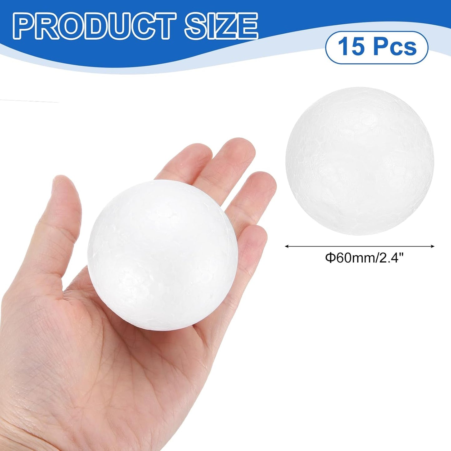 uxcell 15 Pcs White Foam Balls, 2.4 Inch Polystyrene Craft Foam Balls Solid Round Ball for Art, Household, DIY, Party Decorations