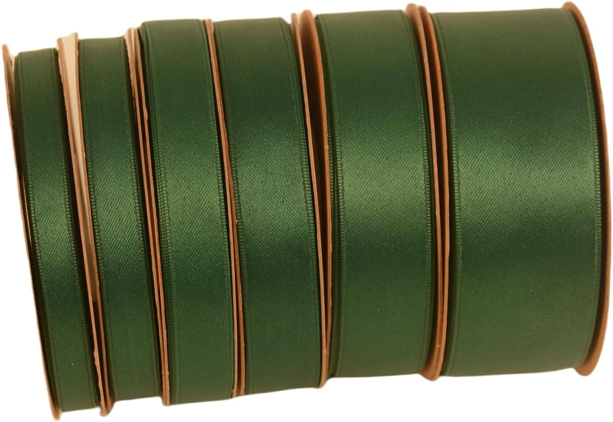 Double Side Satin Ribbon, Continuous 20 Yards,Use for Craft Bows Bouquet, Gift Wrapping, Wedding Decoration, Floral Arrangement (Dark Green, 1 inch)