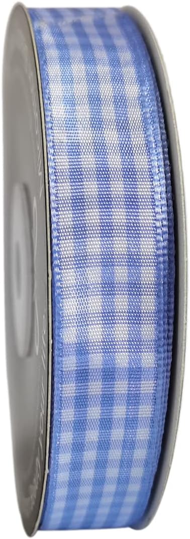 Light Blue Gingham Plaid Checked Ribbon 25 Yard Each Roll 100% Polyester (5/8", Light Blue)