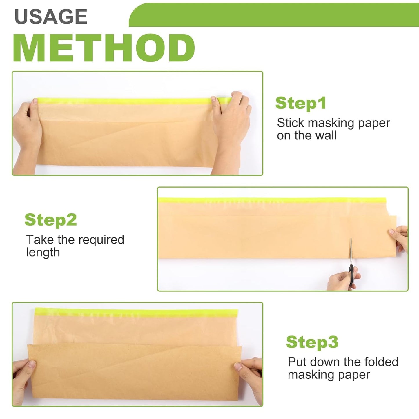 12Inchx50Feet Pre-Taped Masking Paper Roll - Heavy Painters Paper with Adhesive, Tear-Resistant for Auto Body, Wall Painting, Floor Protection, Furniture&DIY Projects(6 Roll) (6, 12inch*50feet)