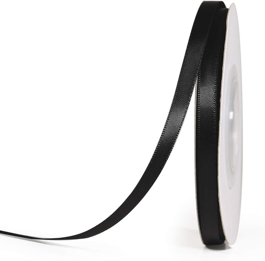 YAMA Black Double Faced Satin Ribbon 1/4 Inch 25 Yards Thin Black Ribbon for Gift Wrapping Crafts Bows Wedding Party Decoration