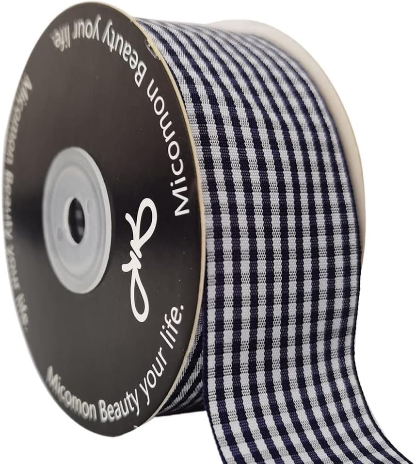 1.5 Inch Blue and White Woven Edge 100% Polyester Gingham Ribbon 25 Yards Each Roll (1-1/2", Blue)