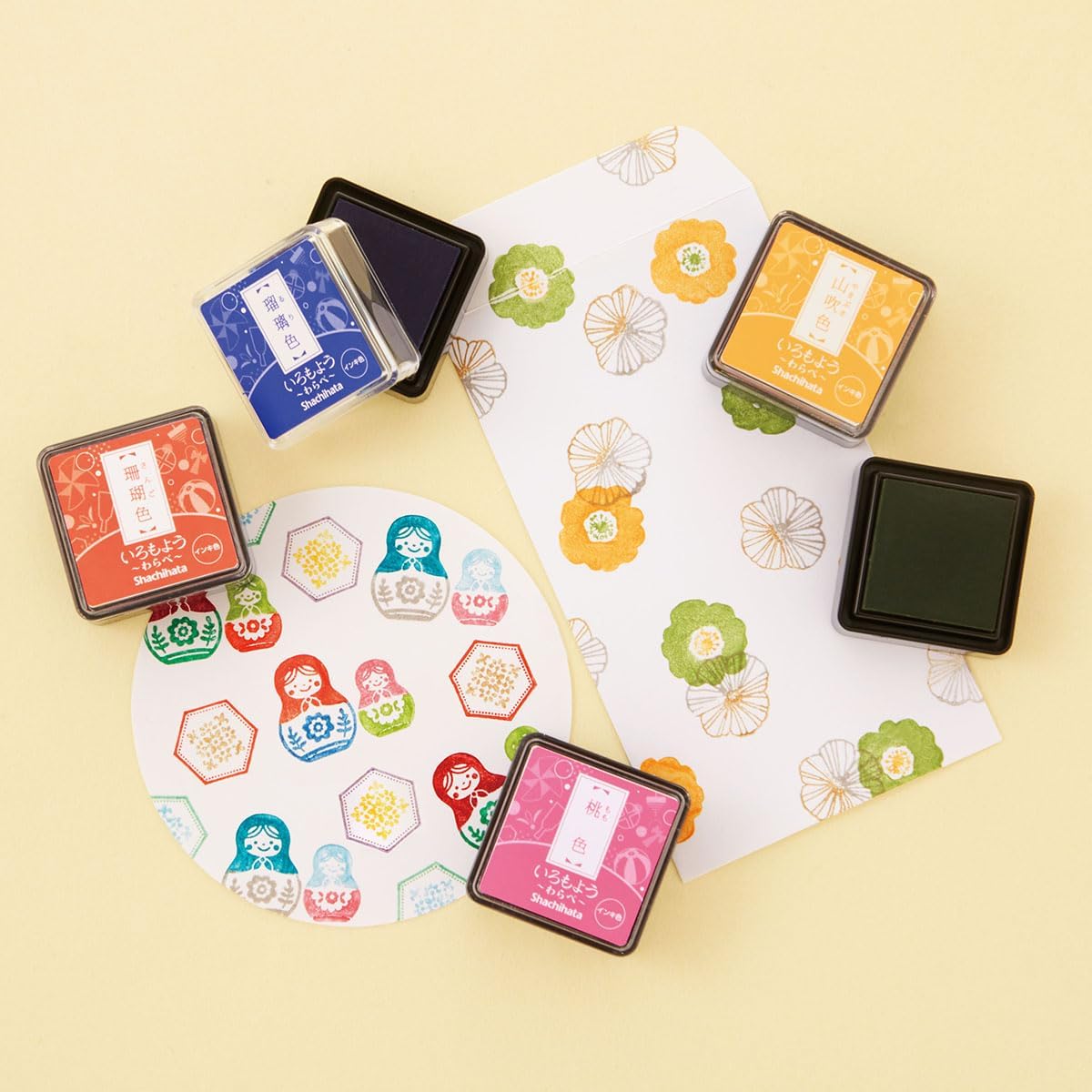 IROMOYO WARABE Stamp PAD, Small Traditional Japanese Ink Colour, Oil-Based Ink pad - Pale Green