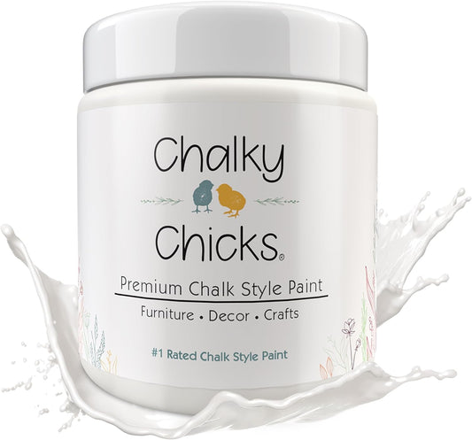 Chalky Chicks All-in-One Chalk Paint for Furniture or Cabinet - 16 Fl Oz - Matte Finish Hail White for Metal, Wood Furniture Paint - No Sanding All-in-One for Home Decor & Crafts, USA Made