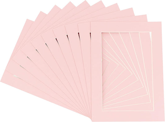 Pack of Ten Acid Free 11x14 Mats Bevel Cut for 8.5x11 Photos - Pink Precut Matboards With Backing Boards and Self Seal Photo Mat Bags For Pictures, Photos, Framing - 4-ply Thickness