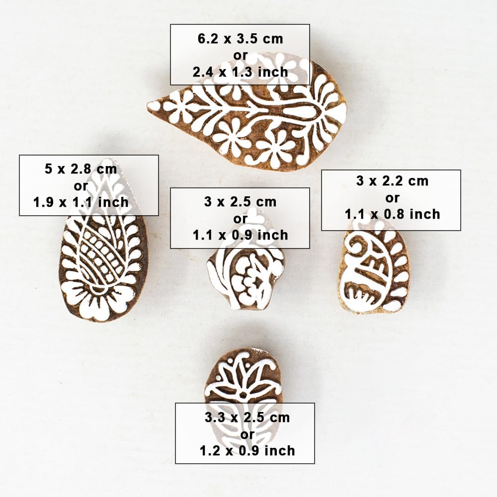 Small Floral Design Pottery Stamps - Indian Wooden Printing Stamps for Block Printing/Craft Card Making/Scrapbook/Clay Set of 5 | Hashcart®
