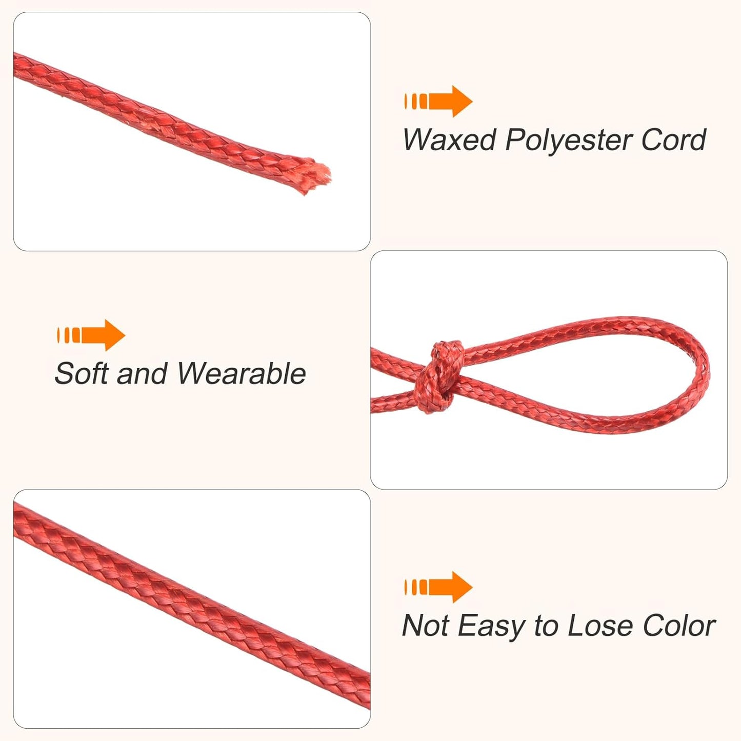 MECCANIXITY Waxed Cord 2.5mm Waxed Polyester Cord 87 Yard Wax String for Bracelet Making, Necklaces, Beading, Jewelry Making and DIY Crafts(Red)