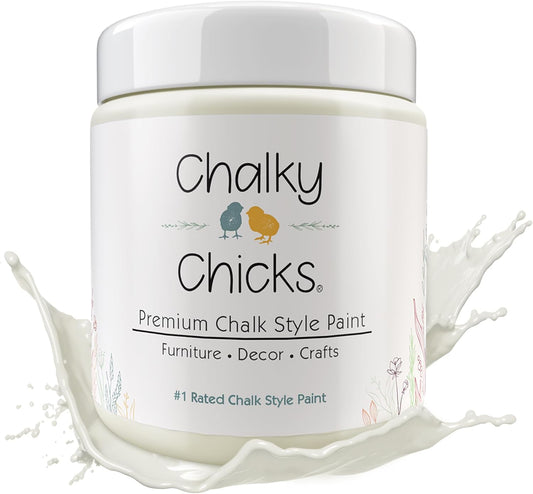 Chalky Chicks All-in-One Chalk Paint for Furniture or Cabinet - 16 Fl Oz - Matte Finish Salt Flats (Off White) for Metal, Wood Furniture Paint - No Sanding All-in-One for Home Decor & Crafts, USA Made