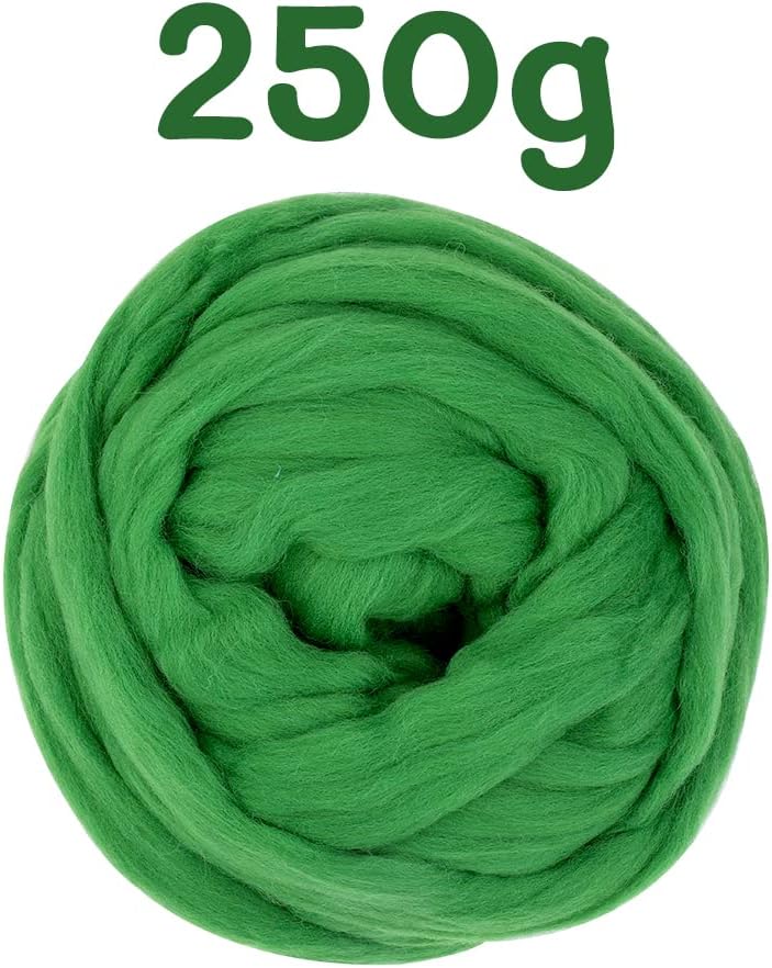 Wool Roving Bulk - 8.82oz Super Wool Chunky Yarn, Wool Roving Top for Needle Felting, Soft Felting Wool Supplies for Hand Spinning, Blending, Weaving and DIY Craft (Grass Green)