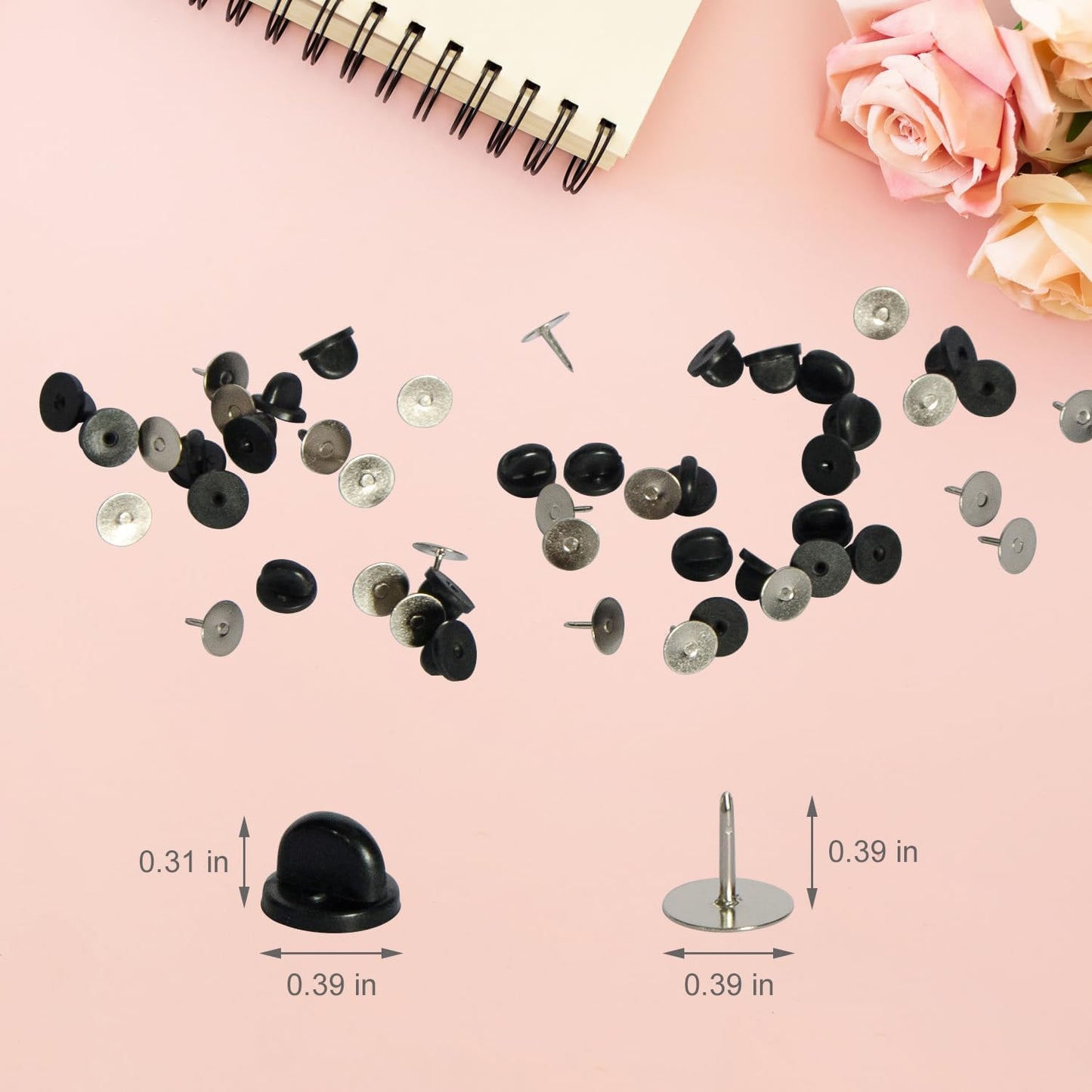 40 Pairs Rubber Pin Backs, 9mm×10mm Butterfly Clutch Backings, Craft Making Blank Pins Holder & Tie Tacks Keepers for Lapel Enamel Pins (40)