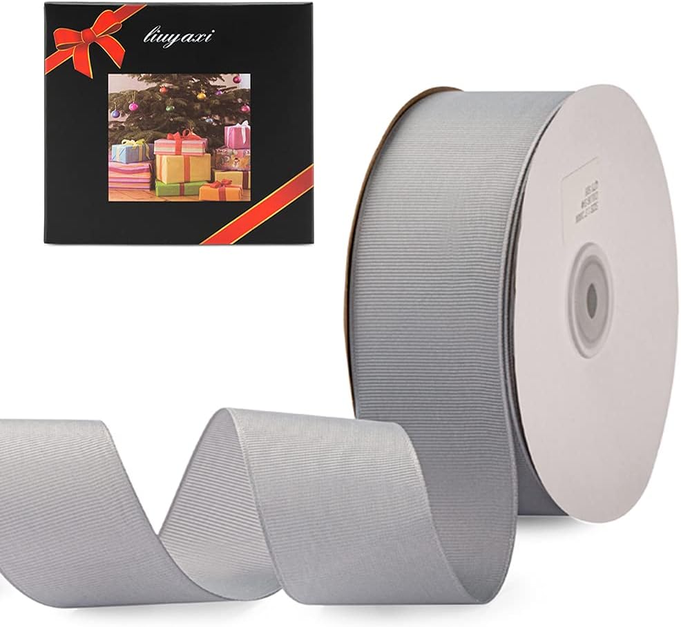 LIUYAXI 2" X 50 Yards Solid Silver/Grey Grosgrain Ribbon, Perfect for Crafts, Wedding Decor, DIY Hair Accessories, Sewing, Gift Package Wrapping and More