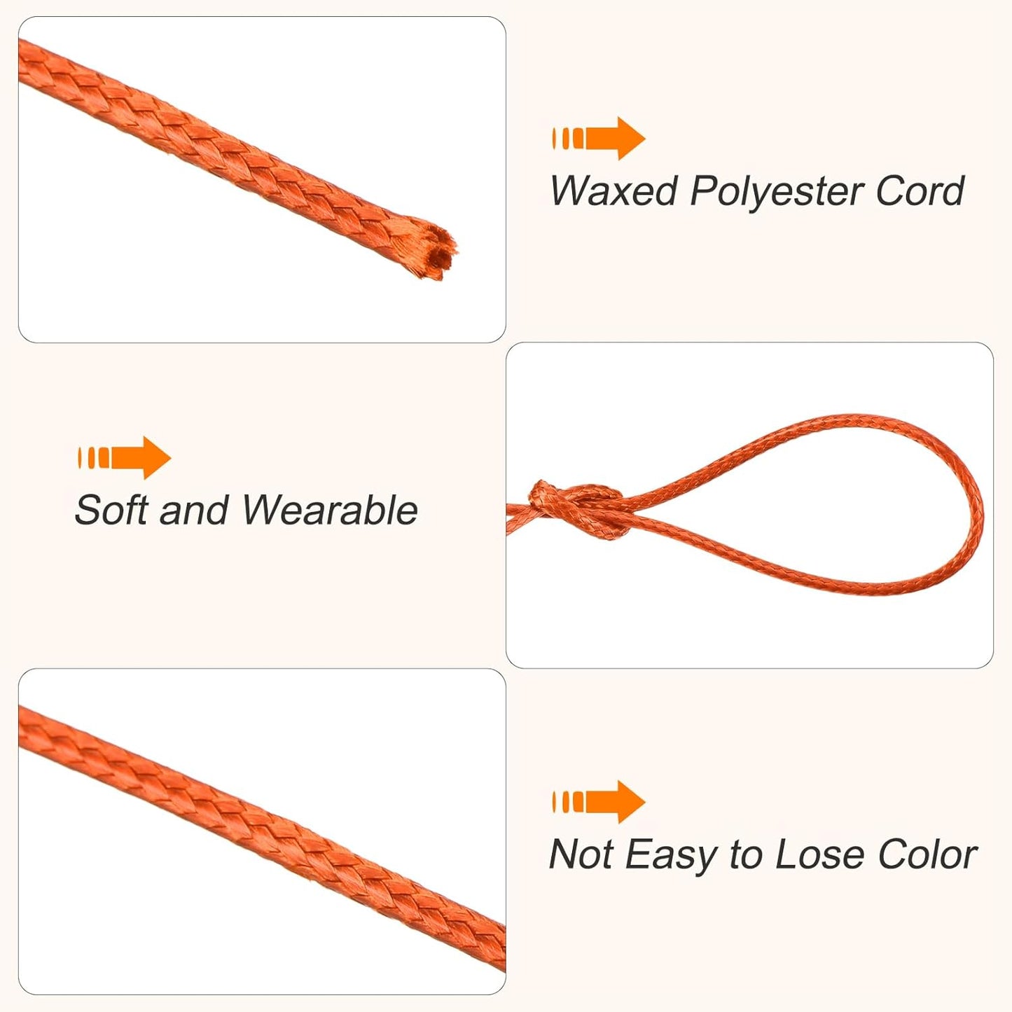MECCANIXITY Waxed Cord 0.8mm Waxed Polyester Cord 175 Yard Wax String for Bracelet Making,Necklaces, Beading,Jewelry Making and DIY Crafts(Orange Red)
