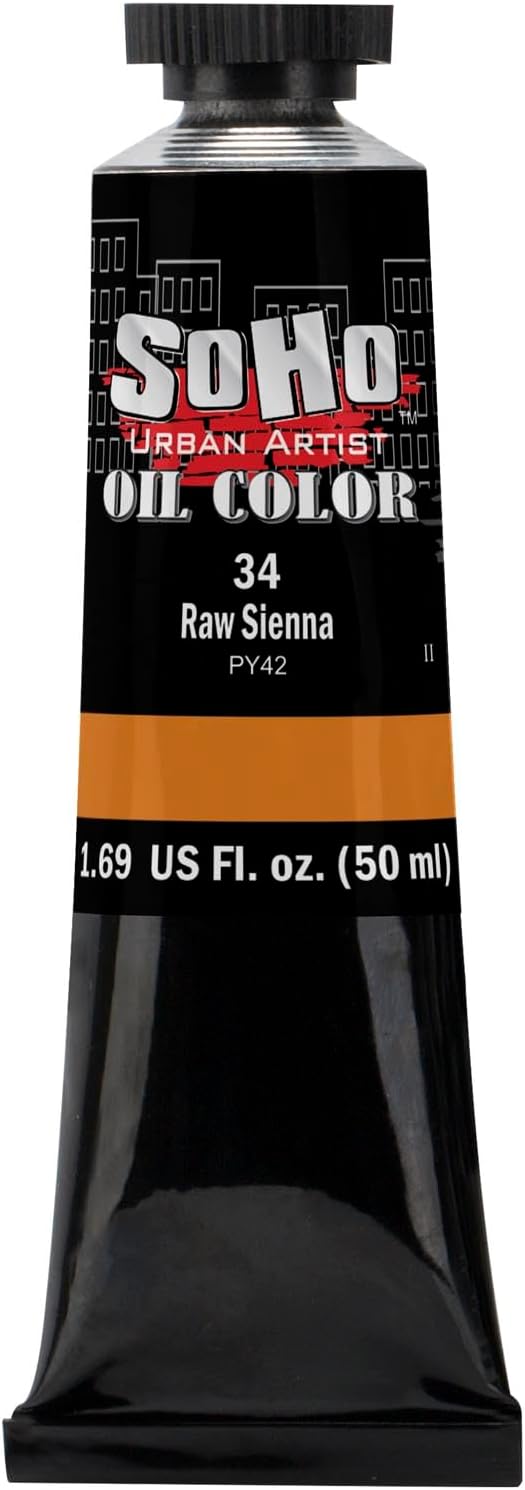 Soho Urban Artist Oil Paint - Raw Sienna, 50 ml Tube - Best Valued Oil Colors for Painting, Excellent Pigment Load