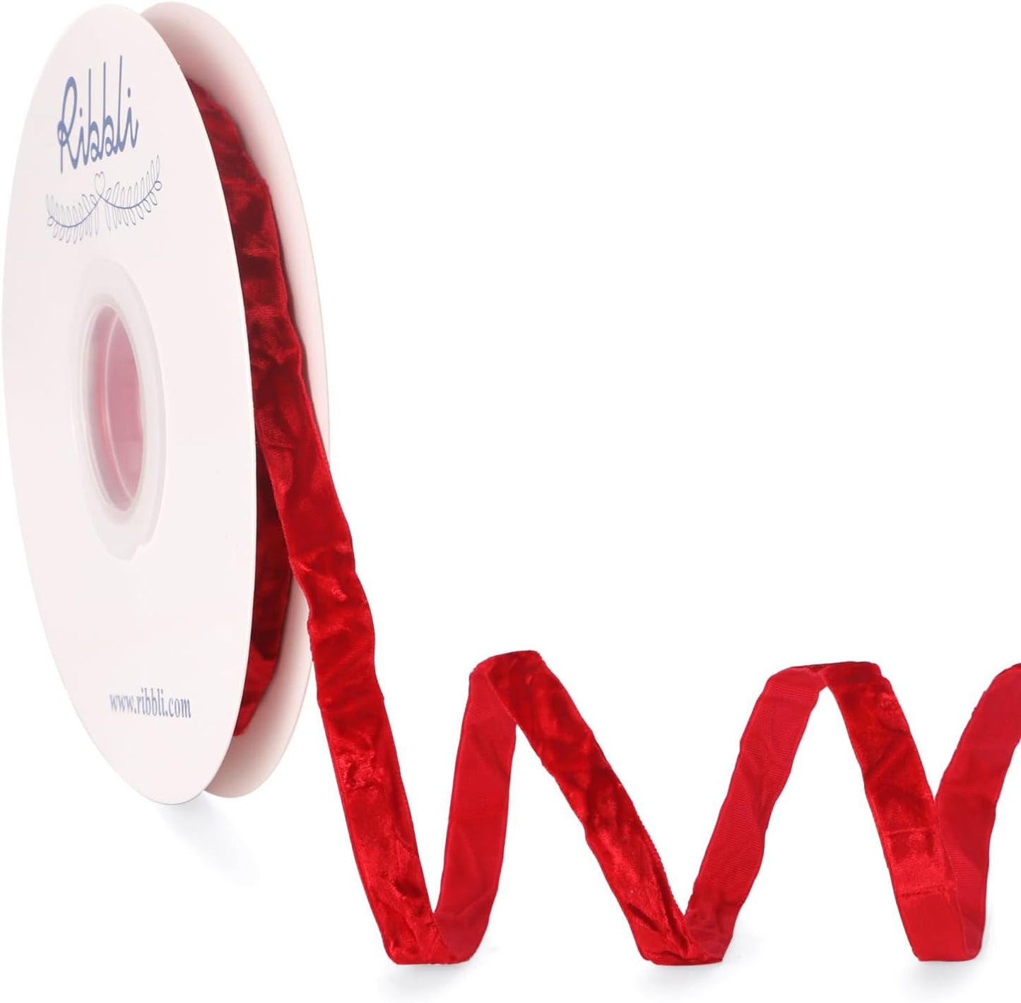 Ribbli Red Velvet Ribbon 3/8 Inches Luxury Crinkled Red Christmas Ribbon for Gift Wrapping Crafts Home Decor-Continuous 10 Yard