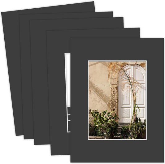 MBC Mat Board Center, 5 Pack 9X12 for 6X8 Black Picture Mats Frame Mattes, Bevel Cut, Acid Free, 4-Ply Thickness