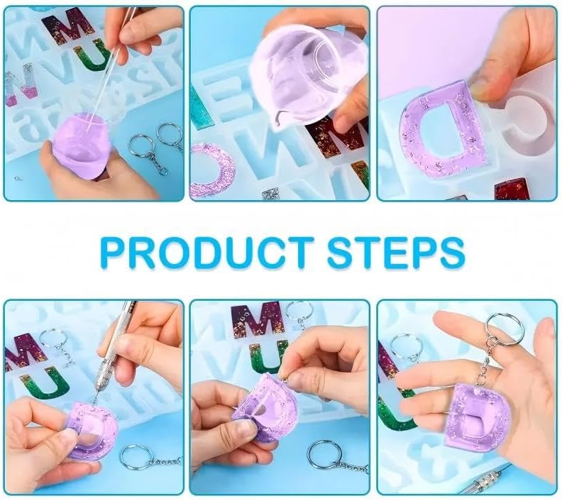 YV-cozx UV Resin Jewelry Making Kit,Crystal Clear Resin with 26 Letter Molds and Casting Tools,DIY Jewelry Making Kit for Necklace,Keychain,Earring (Purple Letter)