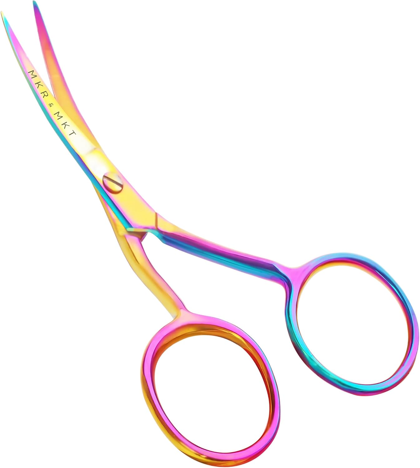 Small Embroidery 4.5 Inch Scissors Set of 2 Kit - Mini Double Bend Offset Duckbill and Double Bend Long Applique Needlepoint Blade with Pouch Sleeve (Rainbow)