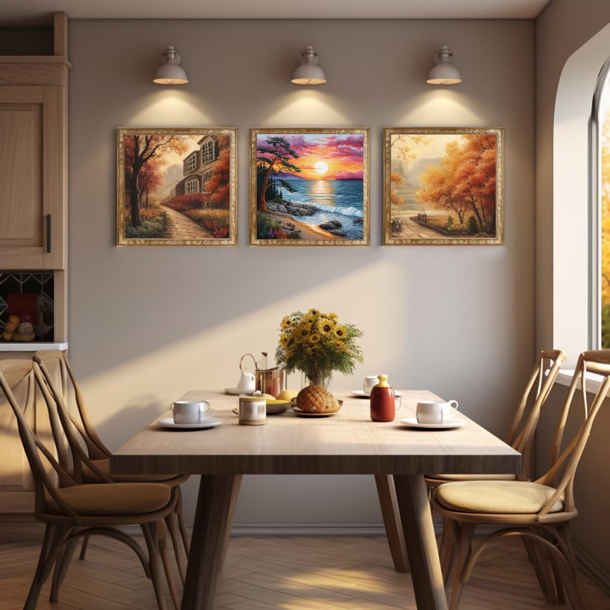 51buyoutgo 11CT Stamped Cross Stitch Kits for Adults - 16x16 in Beginner Embroidery Kit with Easy Funny Washable Seaside Landscape Pattern, Pre Printed Fabric for DIY Home Decor, Gifts, Stress Relief