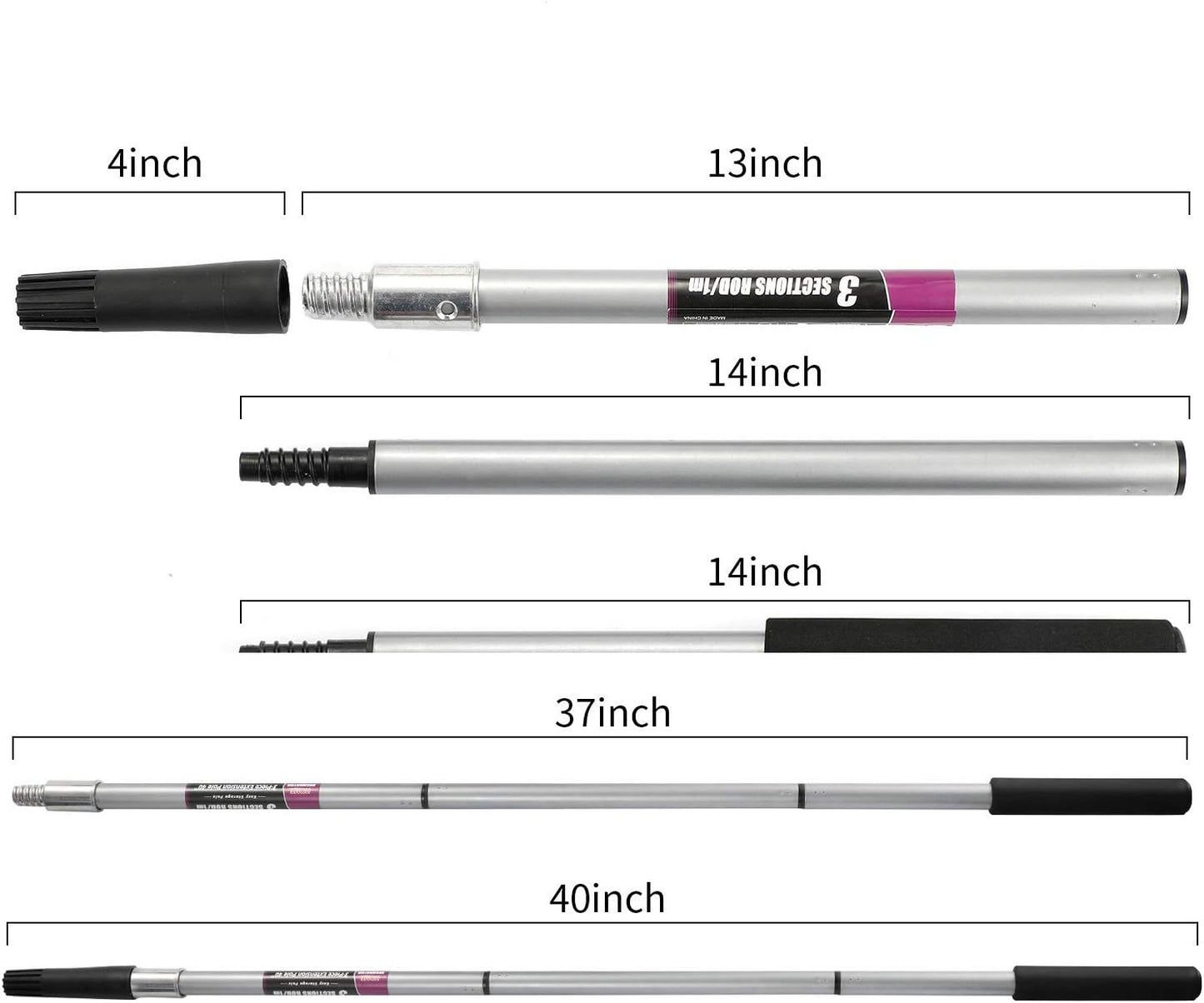 Extension Pole,3 Piece Extension Pole Set, Extension Pole for Paint Rollers,Paint Roller Brush Extension Handle, Threaded Pole, Telescoping Paint Roller Pole Extends to 42 inch