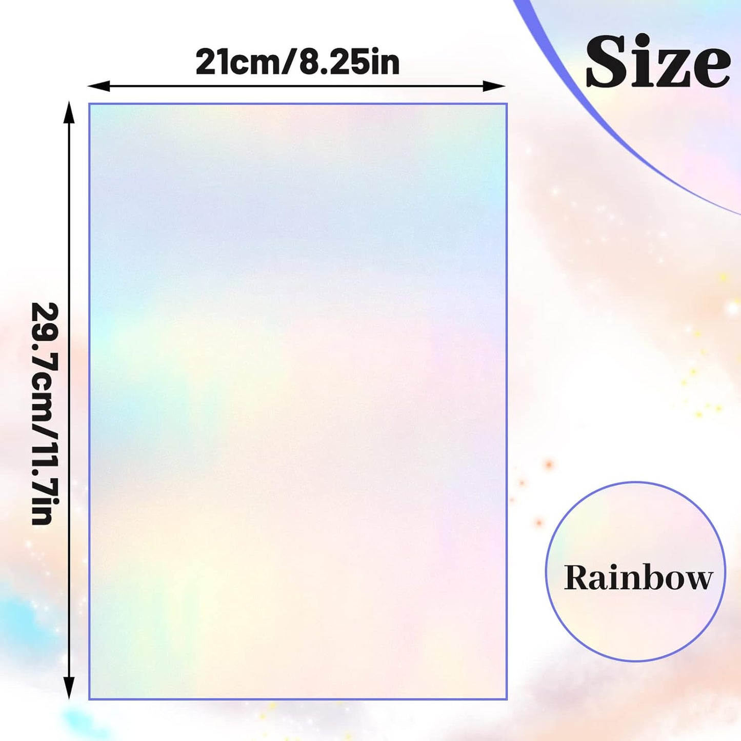60 Sheets Holographic Laminate Sheets Clear Glitter A4 Size Vinyl Sticker Paper Holographic Overlay Self Adhesive Waterproof Transparent Film, 11.7 x 8.3 Inch (Rainbow)
