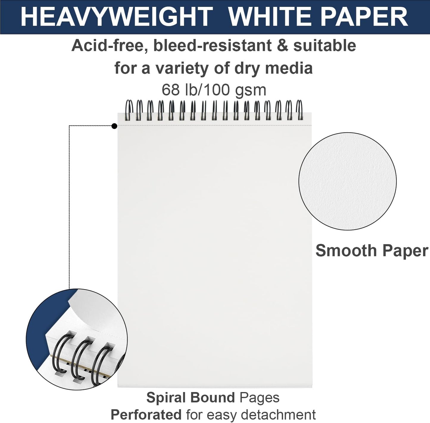 9" x 12" Sketch Book, Hardcover Sketchbook, Top Spiral Bound Sketch Pad, 100 Sheets (68lb/100gsm) Drawing Paper Pad, Art Supplies for Adults for Kids Drawing Notebook.