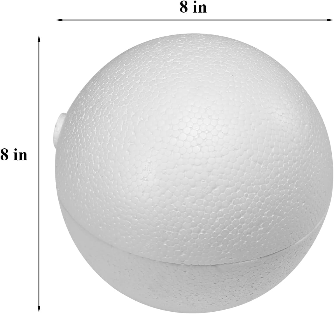 Crafjie 2PCS 8 Inchs Hollow Half Foam Balls Hollow Dome Polystyrene Balls Craft Hollow Ball for DIY Crafts Arts Round Balls with Artist Painting Supplies and DIY Home Craft Project（White）