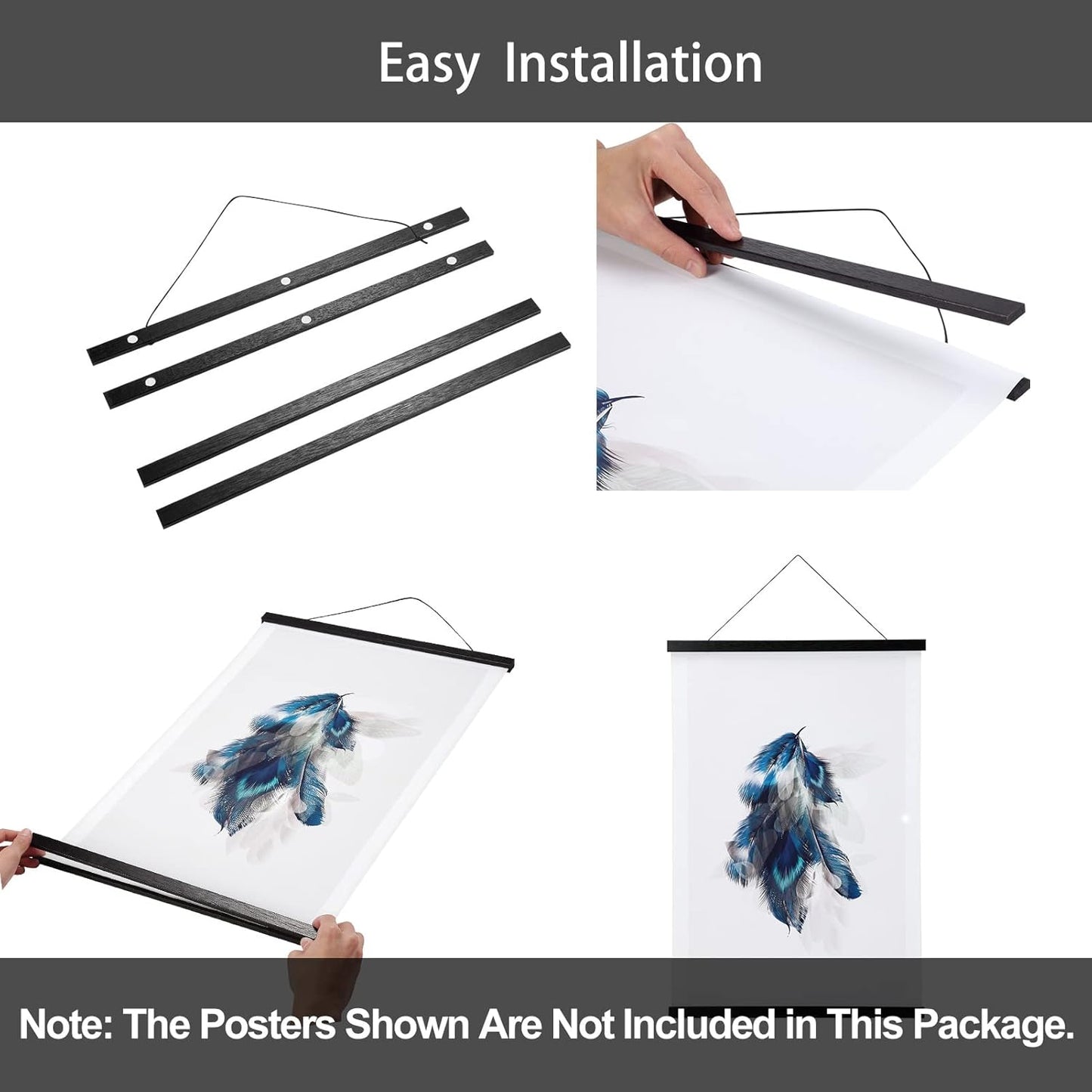 WITCOLOR Magnetic Poster Hanger Frame, 14 Inch Wide Black Wood Magnet Poster Frame for Posters, Prints, Photos, Pictures, Maps, Scrolls, and Canvas Artwork