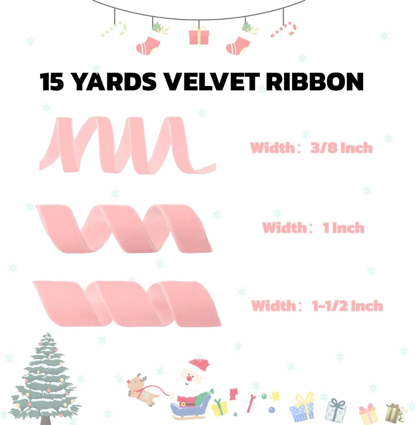 15 Yards Velvet Ribbon 1-1/2 Inch Single Face Pink Velvet Ribbon Spool Prefect for Wedding, Ribbons for Gift Wrapping, Christmas Tree Ornaments Wreath Hair Bows, Ribbons for Crafts