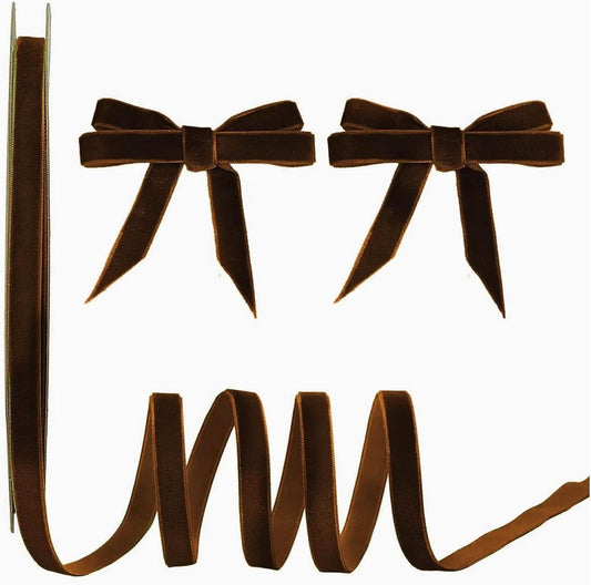 15 Yards Velvet Ribbon 3/8 Inch Single Face Brown Velvet Ribbon Spool Prefect for Holiday Wedding, Ribbons for Gift Wrapping, Christmas Tree Ornaments Wreath Hair Bows, Ribbons for Crafts