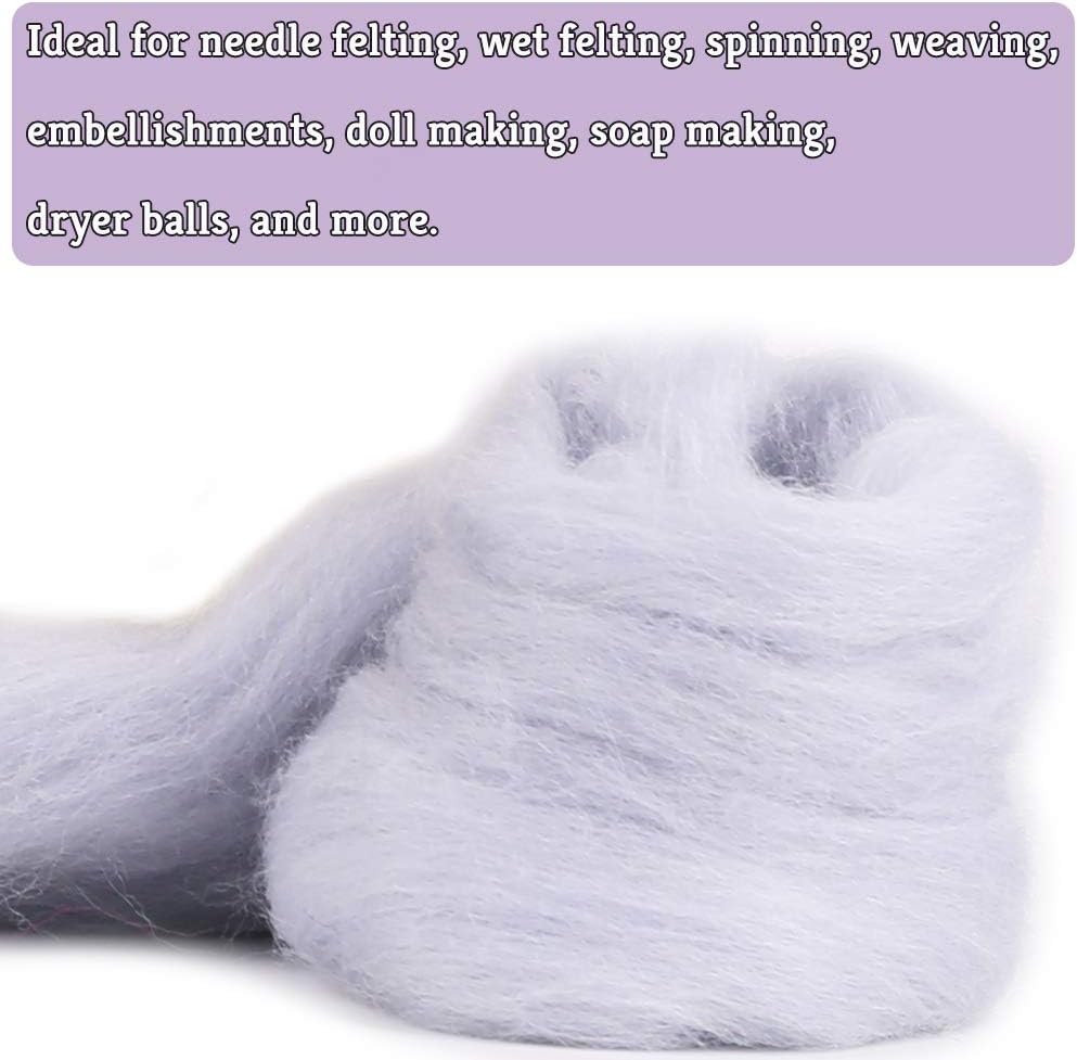 Wool Roving Bulk - 8.82oz Super Wool Chunky Yarn, Wool Roving Top for Needle Felting, Soft Felting Wool Supplies for Hand Spinning, Felting, Blending, Weaving and DIY Craft