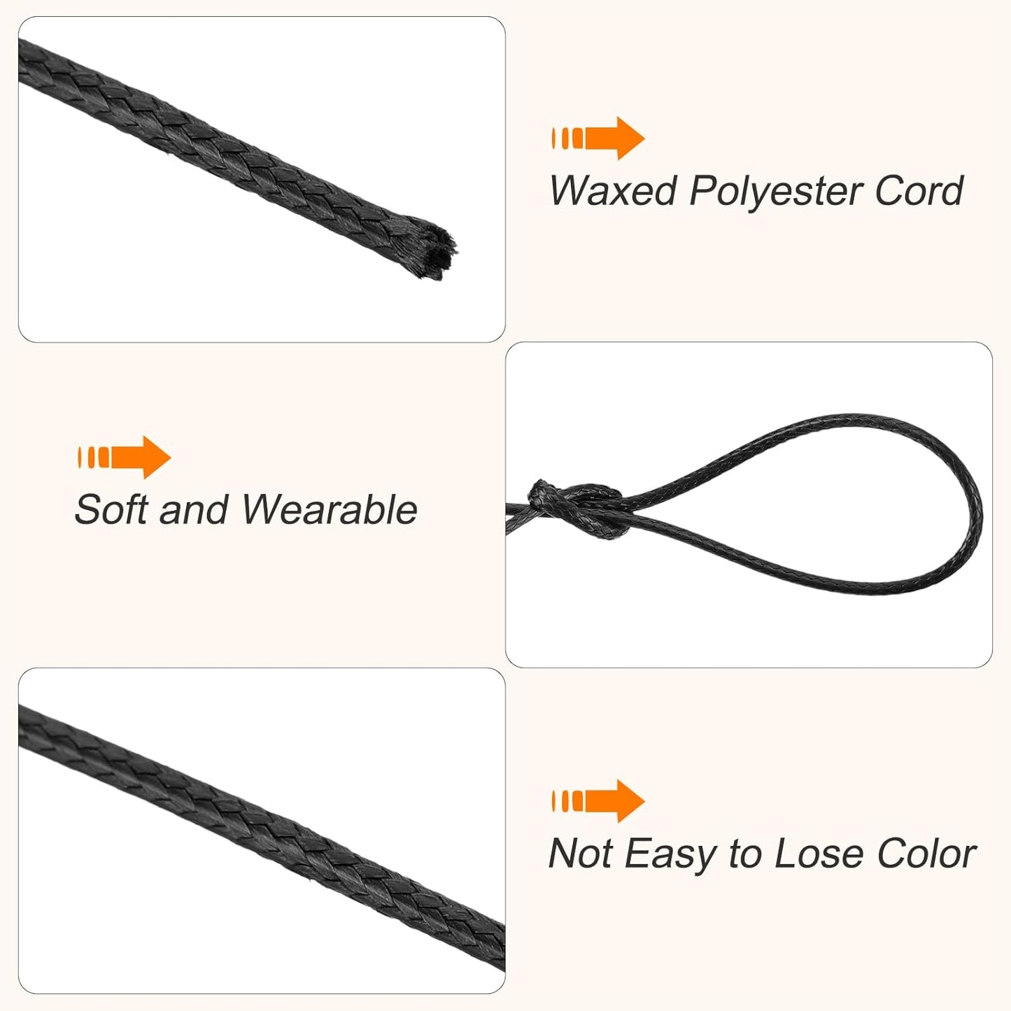 MECCANIXITY Waxed Cord 1.5mm Waxed Polyester Cord 175 Yard Wax String for Bracelet Making,Necklaces, Beading,Jewelry Making and DIY Crafts(Black)