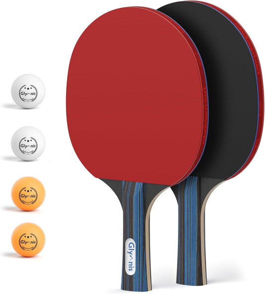 Glymnis Ping Pong Paddles Set Table Tennis Rackets with Balls, Storage Case for Indoor Outdoor Table Tennis Paddle Game Accessories