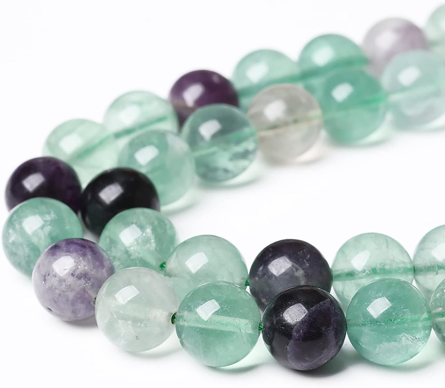 38pcs 10mm Natural Stone Beads Fluorite Gemstone Round Loose Beads for Jewelry Making DIY Bracelet Necklace 15"