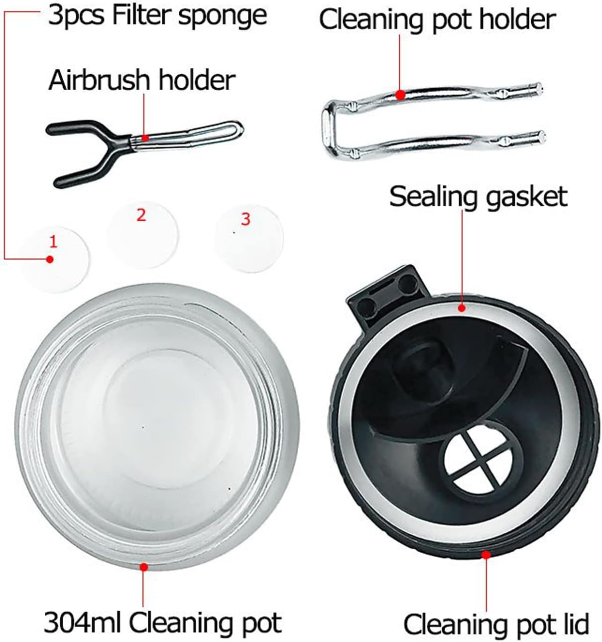 JOYABEST Multi-Purpose AirbrushCleaning Pot Airbrush Washing Tool, Spray Gun CleanerAir BrushGlassJar with Holder Station