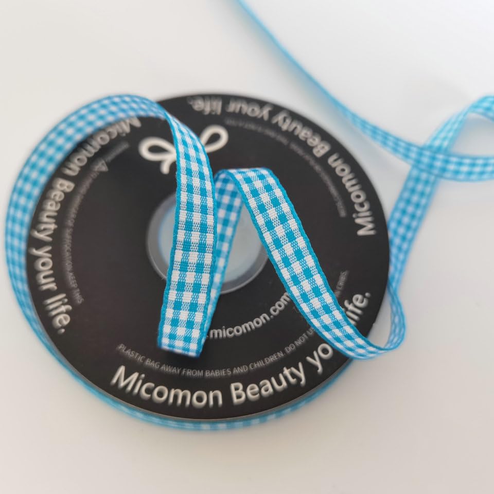 Micomon Vivid Blue and White Woven Edge Plaid Ribbon 100% Polyester Gingham Ribbon 25 Yards Each Roll (3/8",Vivid Blue)
