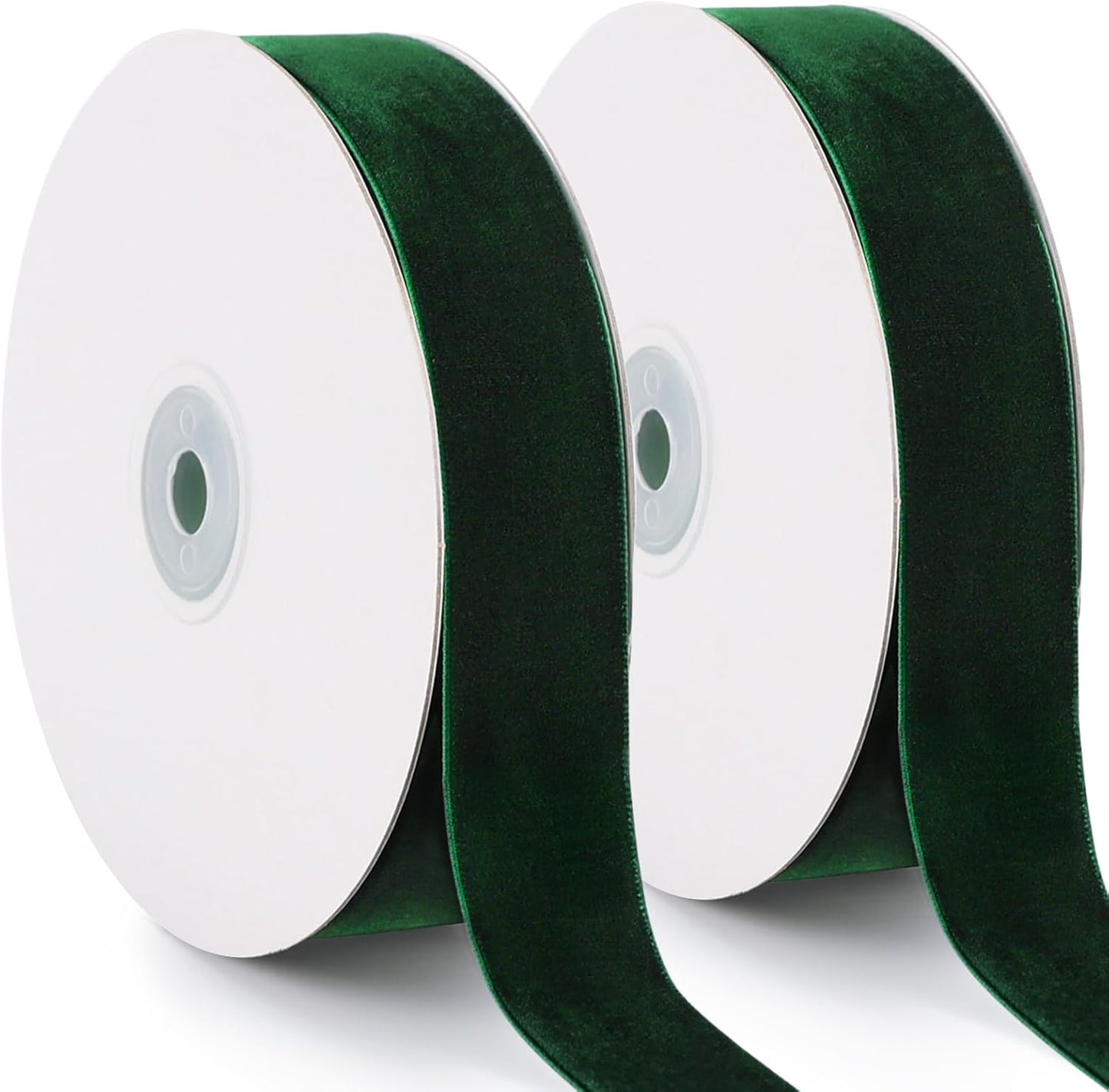 Dark Green Velvet Ribbon, 1 Inch x 20 Yards Single Faced Green Ribbon for Gift Wrapping, Bow Making, Christmas Tree Decorations, Wreath Making and DIY Crafts (10 Yards Each Roll)